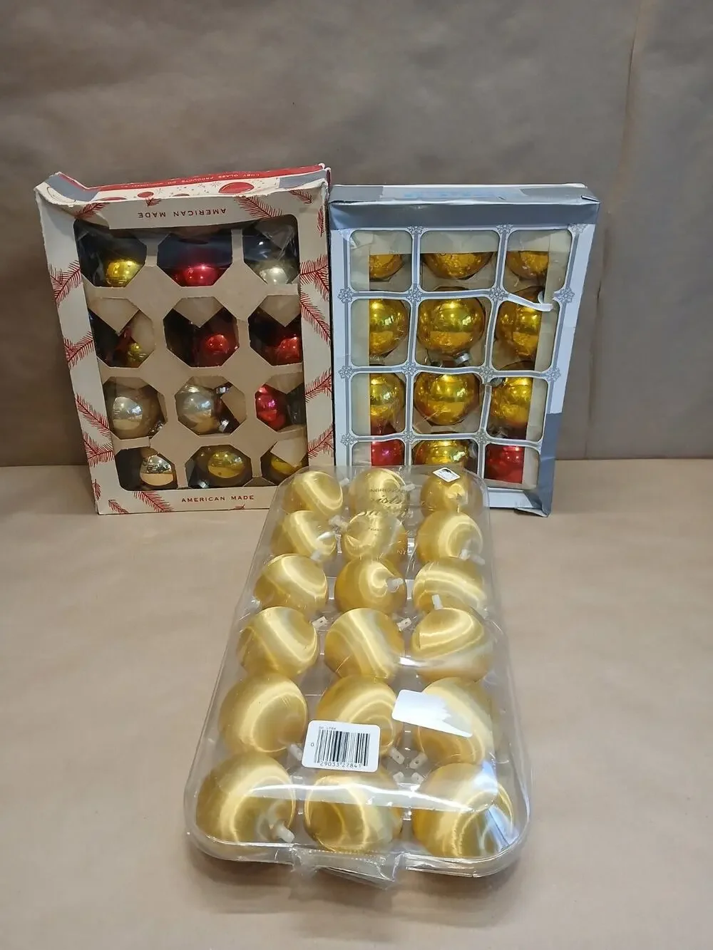 Christmas Ornament Balls Vintage Holly Coby Glass Satin Red Gold FAST SHIPPING